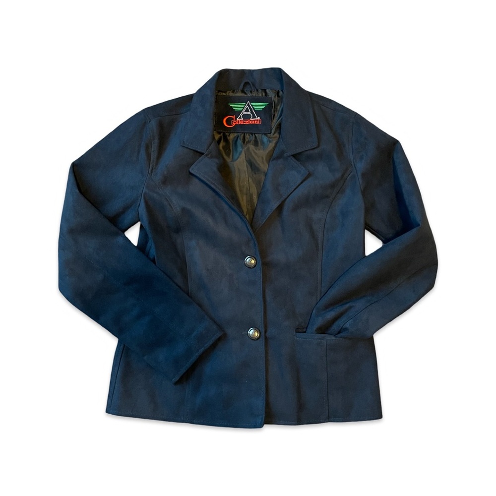 A Collezioni Navy Suede Italian Leather Blazer Jacket Size S EUC